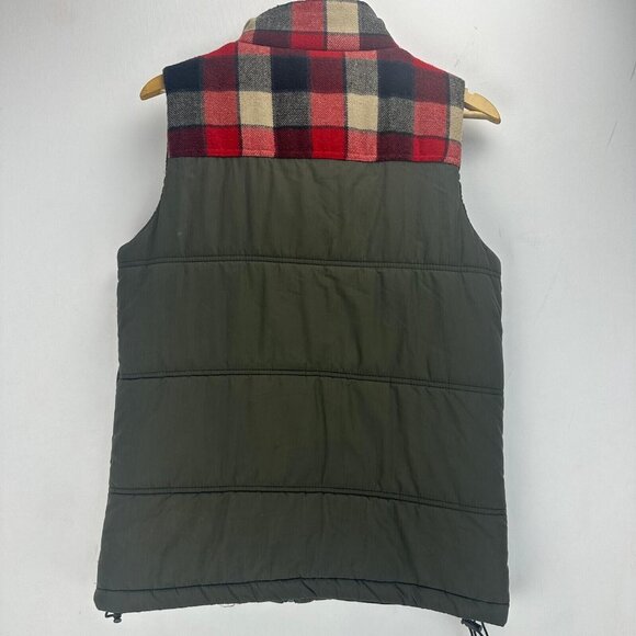 Nineteen Ninety One Vest Mens M Olive/plaid Polyester Hooded Full Zip Pockets - Picture 7 of 9